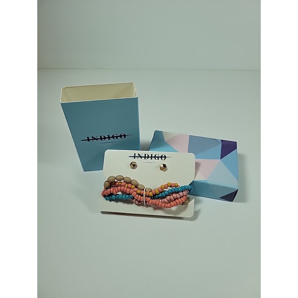 Indigo Authority beaded bracelet + earring set One Size NEW in Box